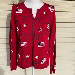 Talbots Petites Patriotic Flag Stars Sweater Size LP